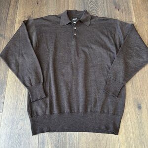 Vintage 90s Neiman Marcus Merino Wool Polo Sweater Made In Scotland Brown Large